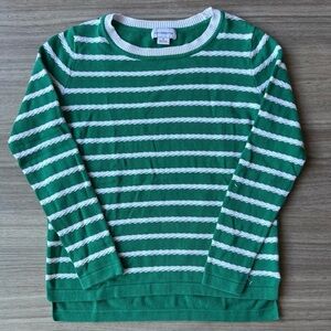 Liz Clairbone Green White Cotton Knit Crew Neck Sweater Size Small